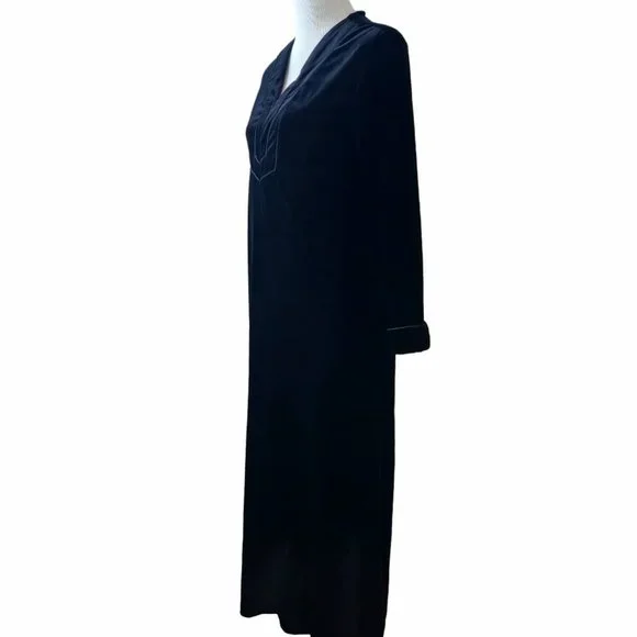 Oscar De La Renta Womens L Pink Label Black Velour 1/2 Zip Long House Sleep Robe - Picture 2 of 10